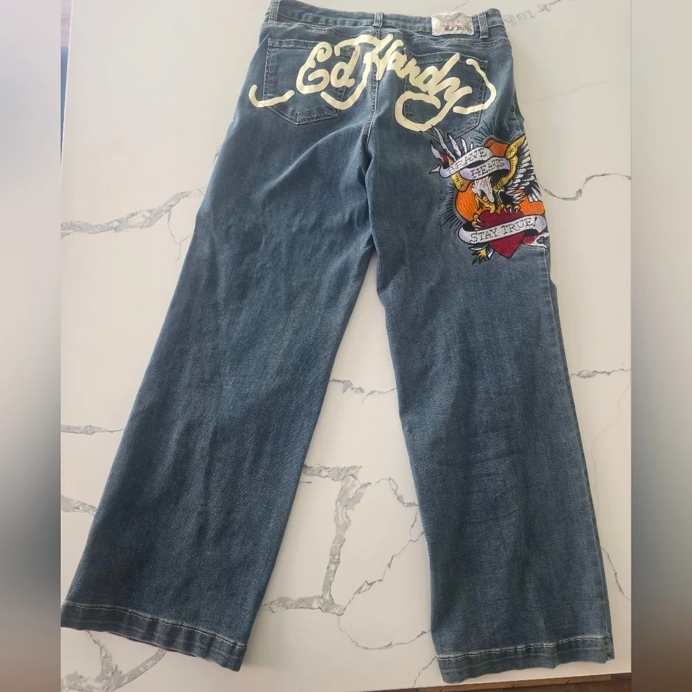 Ed Hardy Blue Jeans with Tattoo-Inspired Lining Sz30 - Picture 6 of 8